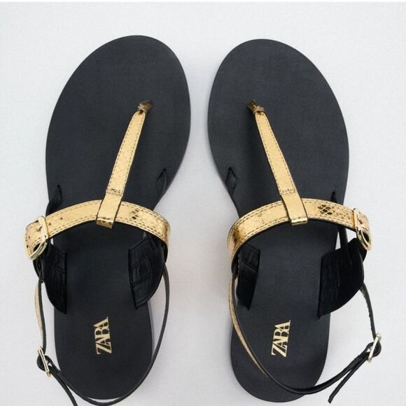 Zara Shoes - ZARA FLAT METALLIC SANDALS